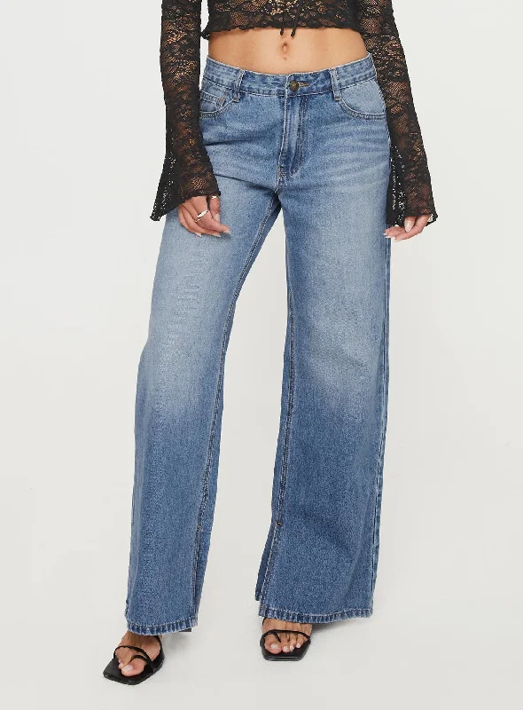 Azula Mid Rise Wide Leg Denim Jean Mid Blue