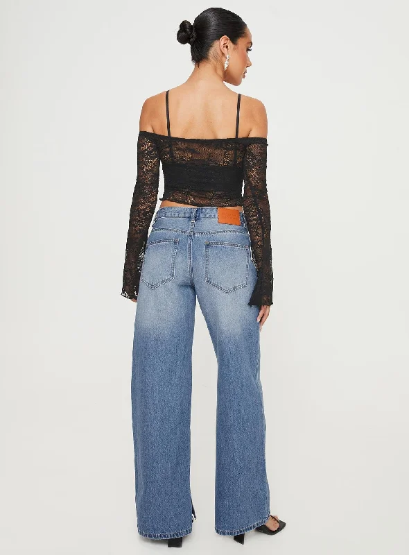 Azula Mid Rise Wide Leg Denim Jean Mid Blue