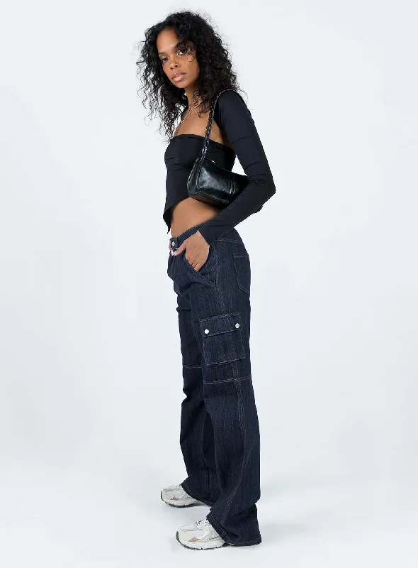 Paige Mid Rise Cargo Jean Dark Wash Denim