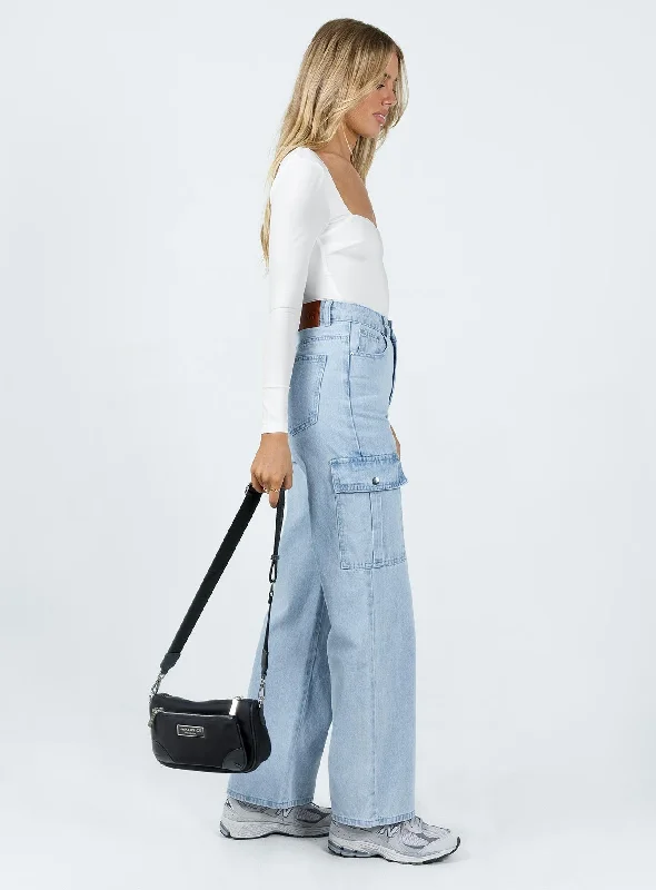 Pimaga Wide Leg Cargo Jeans Light Wash Denim