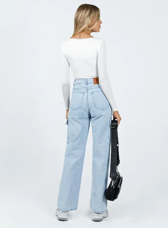 Pimaga Wide Leg Cargo Jeans Light Wash Denim