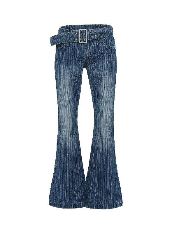 Ralbartia Stripe Belted Jeans Mid Wash