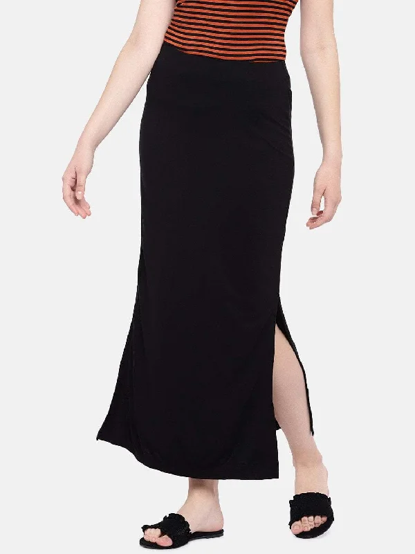 Womens Black Viscose Elastane Skirt