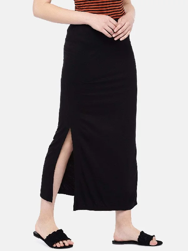 Womens Black Viscose Elastane Skirt