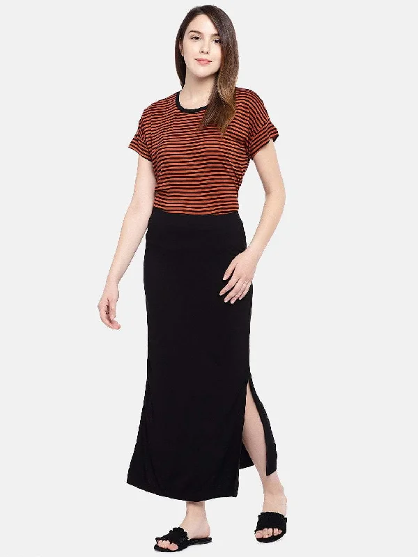 Womens Black Viscose Elastane Skirt