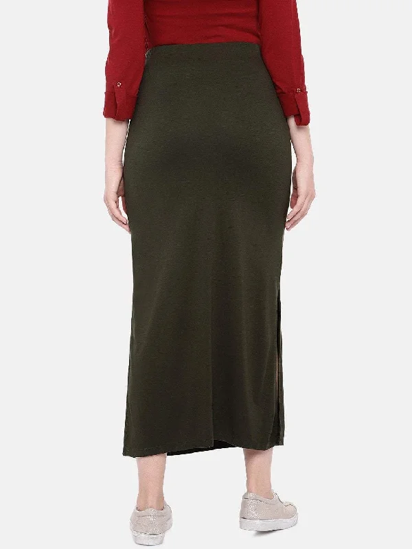 Womens Olive Viscose Elastane Skirt