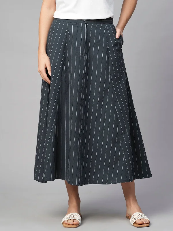 Women's Navy Cotton Flared Skirt