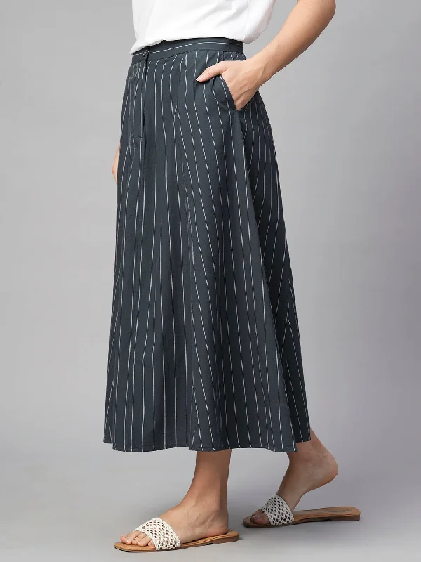 Women's Navy Cotton Flared Skirt