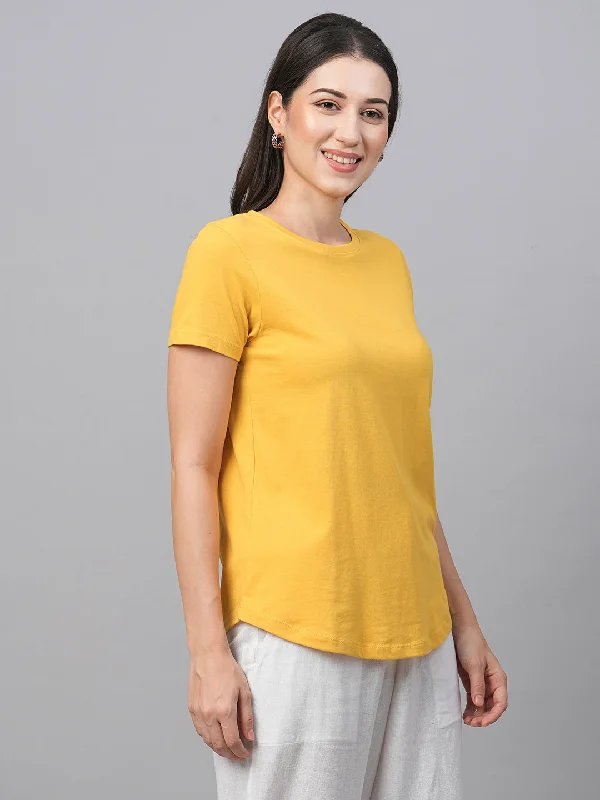 Women's Mustard Cotton Regular Fit Tshirt