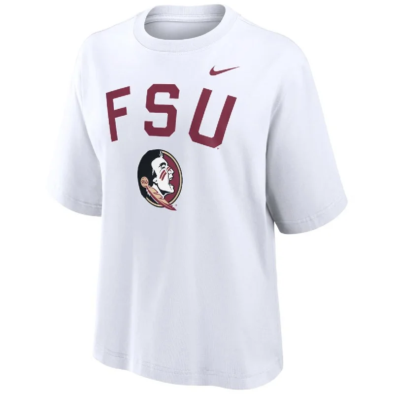 Nike Women's FSU Seminole Logo Boxy Short Sleeve T-shirt - White