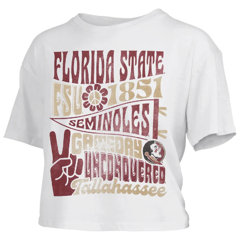 Pressbox Women's Florida State Seminoles Peace Design Short Sleeve Waist-Length T-shirt - White