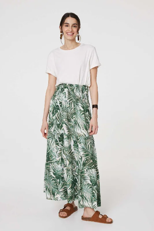 Tropical Leaf Print Maxi Skirt