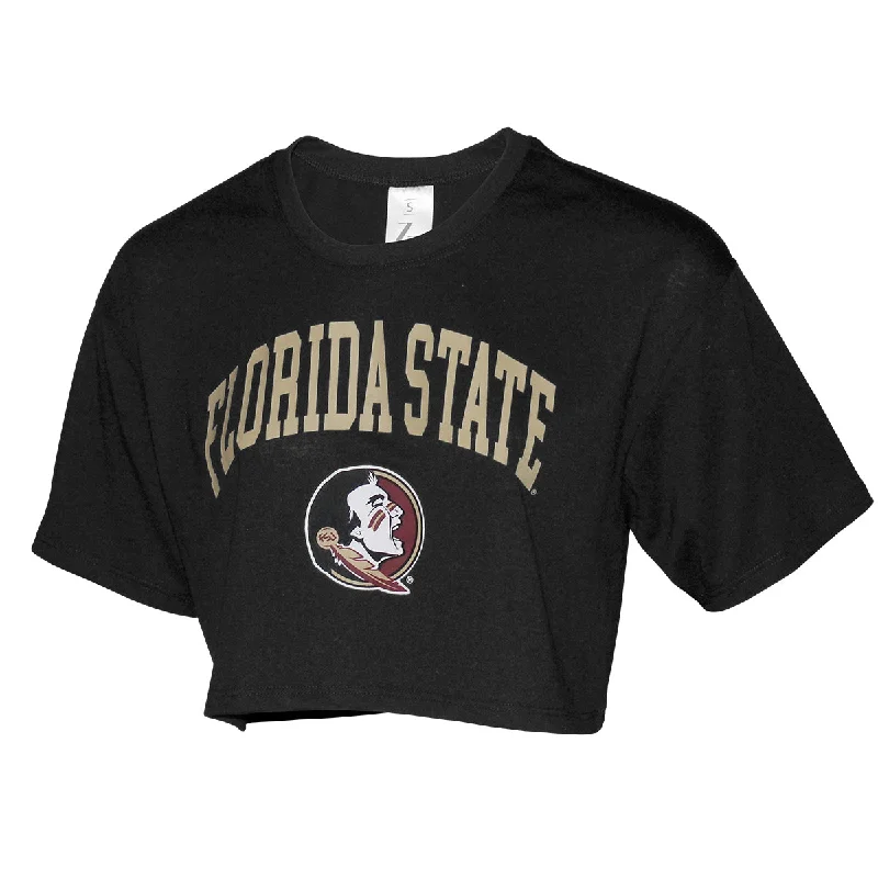 ZooZatz Women's Florida State/Seminole Logo Short Sleeve Boxy Crop T-shirt - Black