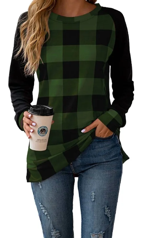 Alaina Buffalo Plaid Top In Green