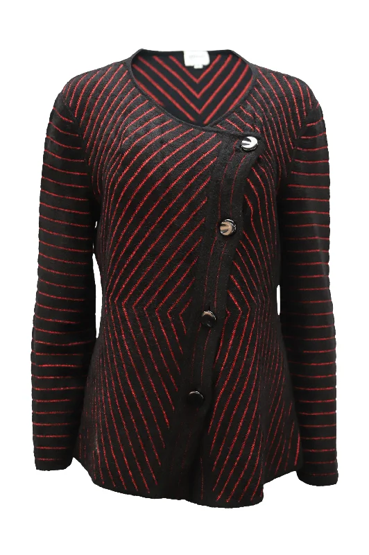 Armani Collezioni Chevron Cardigan in Red Print Wool