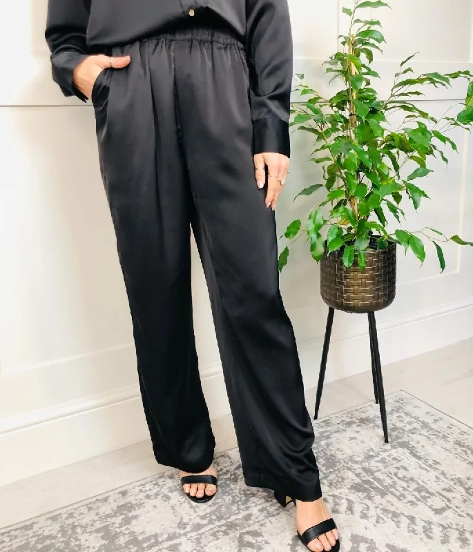 Black Rena Satin Wide Leg Trousers