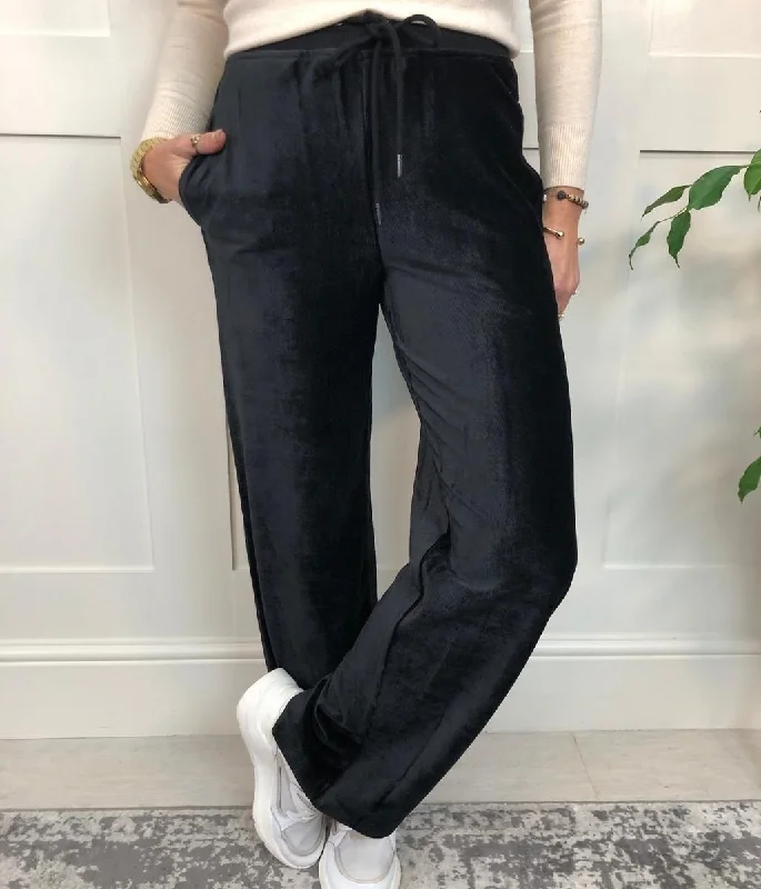 Black Velour Wide Leg Joggers