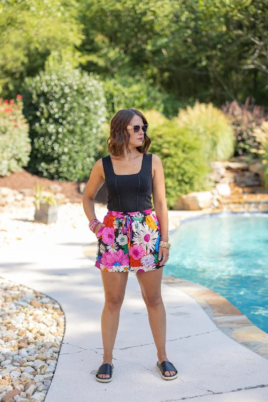 Island Paradise Black Floral Shorts