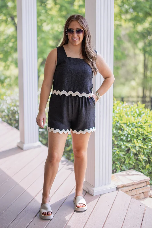 Saltwater Vibes Black Scalloped Shorts