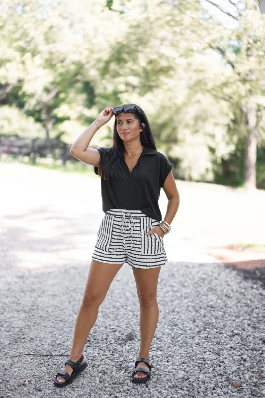 Sassy Comfort Black Striped Shorts