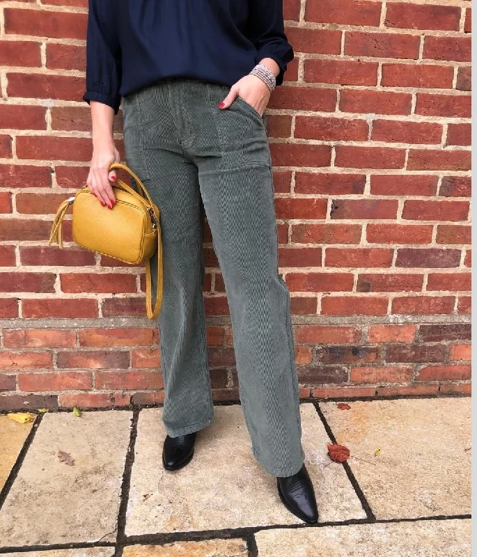 Brakeburn Green Wide Leg Corduroy Trousers