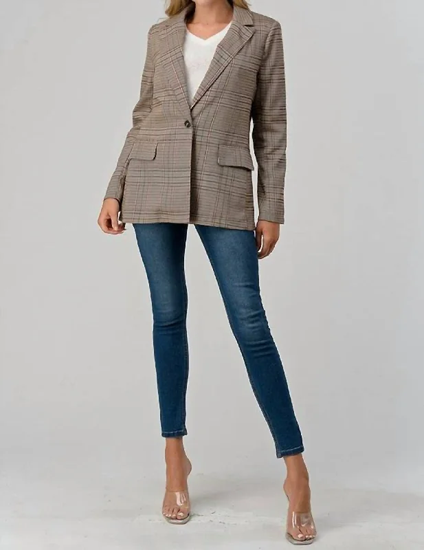 Classic Plaid Blazer In Multi Brown