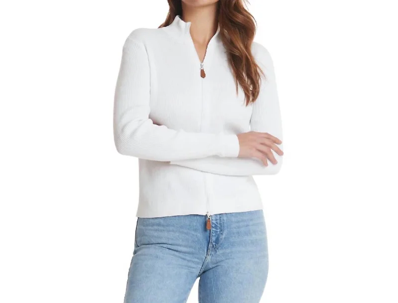 Cotton Zip Front Cardigan In White