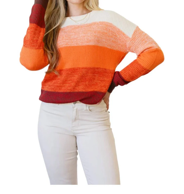 Cozy Sunset Color Block Sweater In Orange Multi