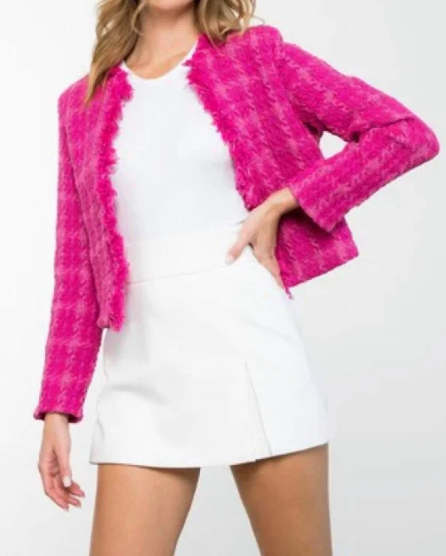 Cropped Tweed Cardigan In Pink