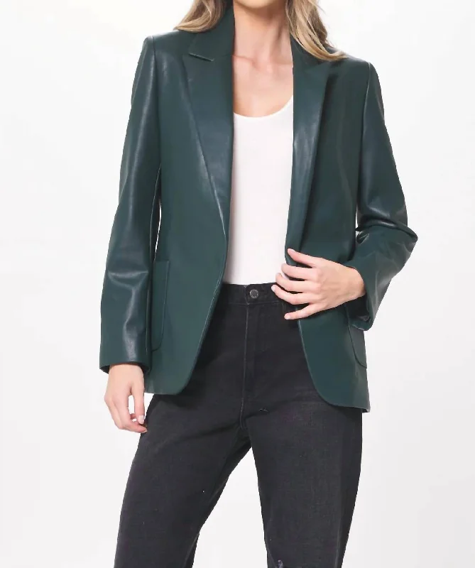 Faux Leather Blazer In Green