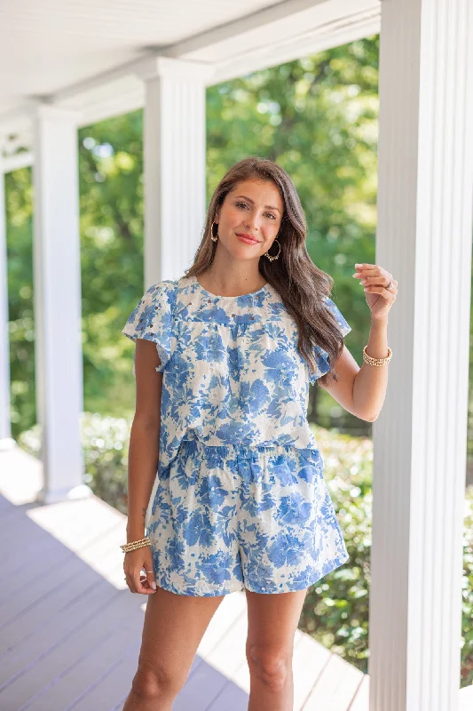 Floral Sweetheart Blue Shorts