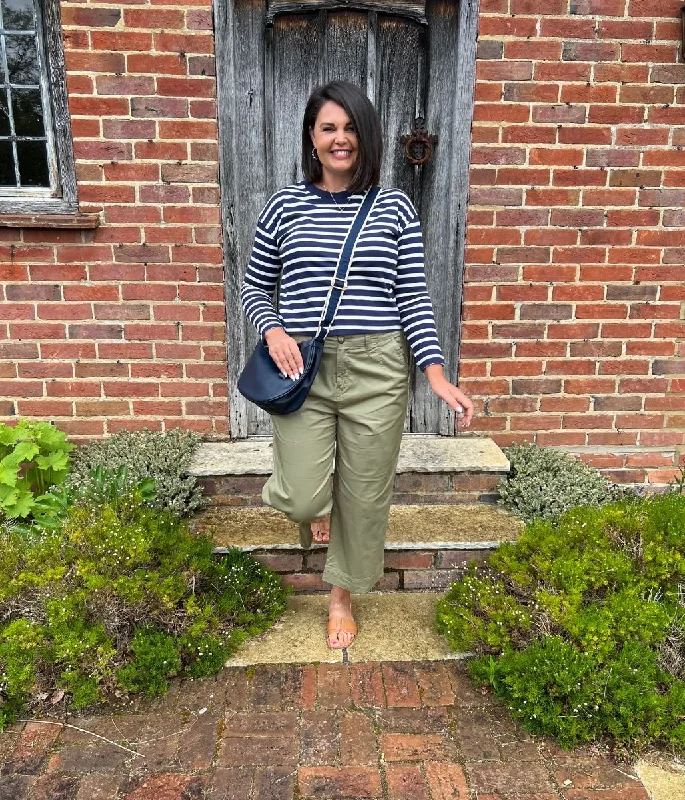 Khaki Cropped Wide Leg Trousers