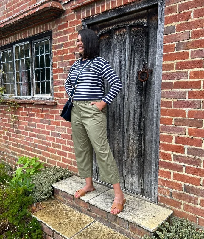 Khaki Cropped Wide Leg Trousers