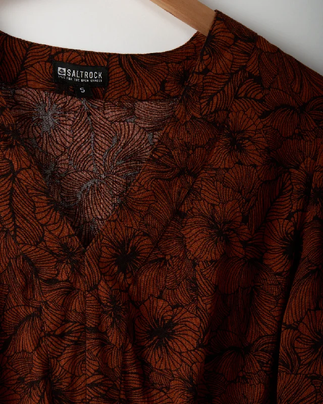 Lowry Top - Womens Floral Print Top - Dark Orange