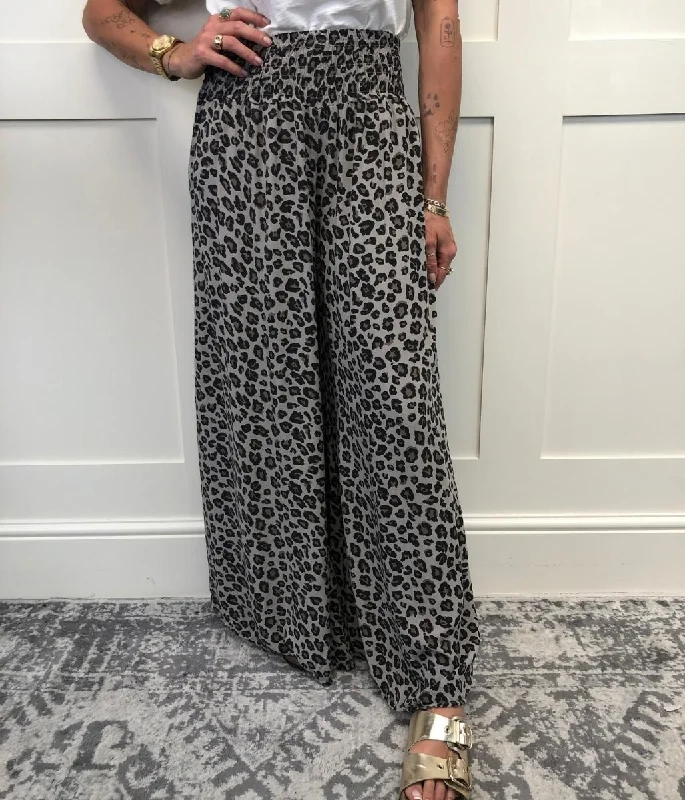 Mocha Animal Print Wide Leg Trousers