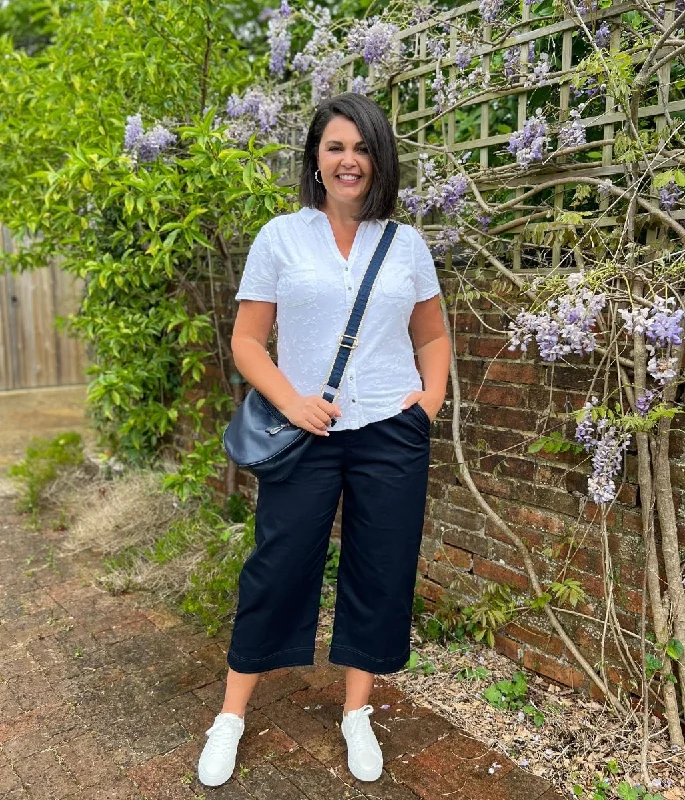 Navy Cropped Wide Leg Trousers