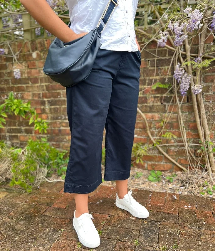 Navy Cropped Wide Leg Trousers