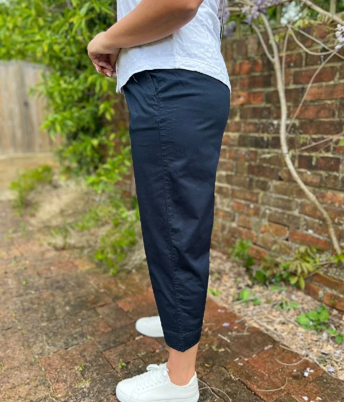 Navy Cropped Wide Leg Trousers