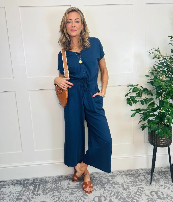 Navy Midnight Rose Trellis Jumpsuit