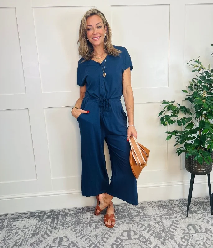 Navy Midnight Rose Trellis Jumpsuit