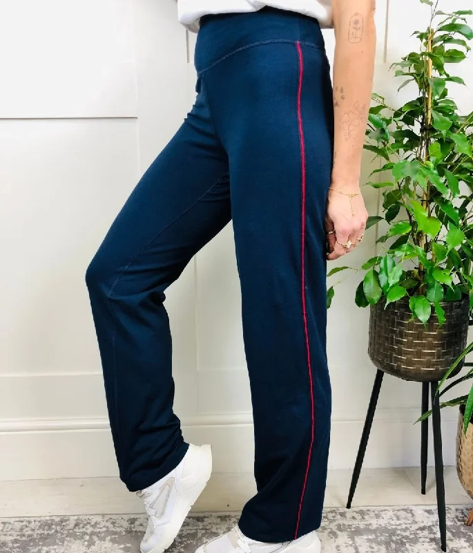 Navy/Red Cotton Rich Side Stripe Joggers