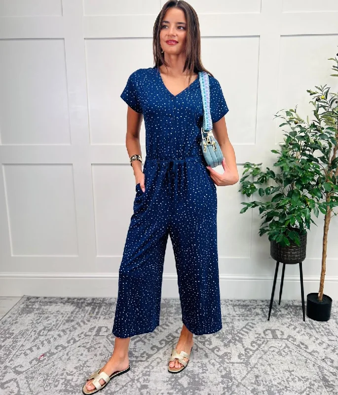 Navy Speckle Spot Maritime Jumpsuit