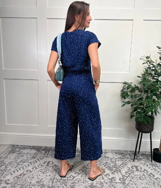 Navy Speckle Spot Maritime Jumpsuit