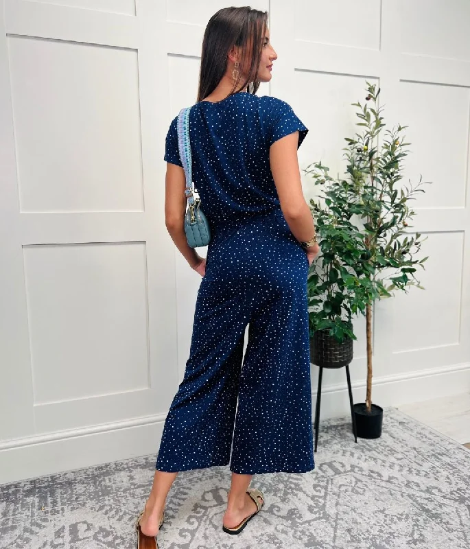 Navy Speckle Spot Maritime Jumpsuit