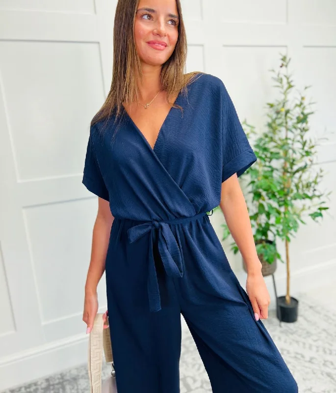 Navy Wide Leg Wrap Jumpsuit