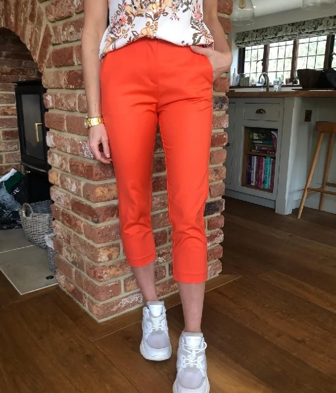 Orange Cotton Blend Slim Fit Cropped Trousers