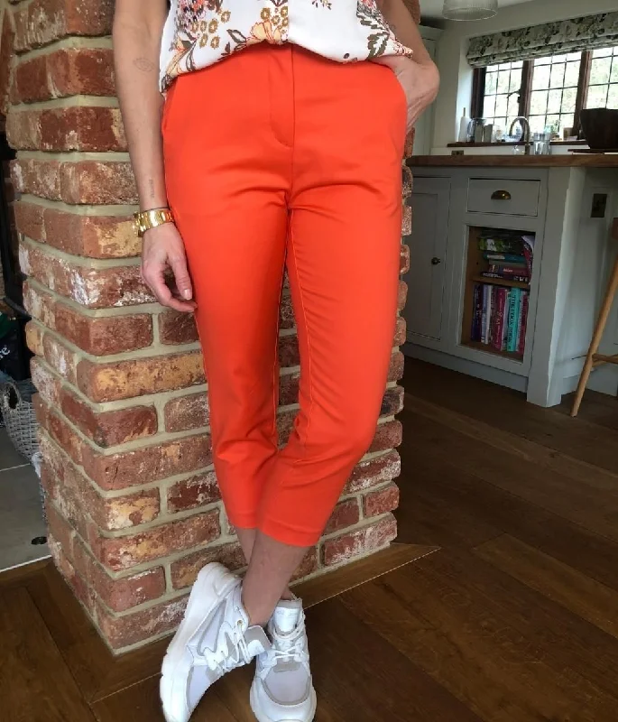 Orange Cotton Blend Slim Fit Cropped Trousers