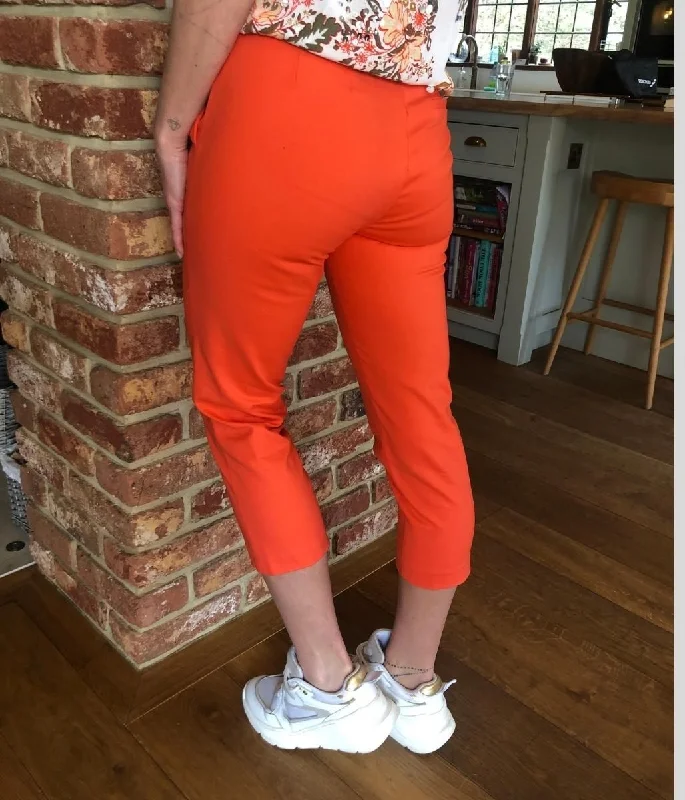 Orange Cotton Blend Slim Fit Cropped Trousers