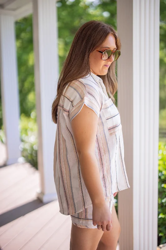 Pastel Sunsets Cream Striped Shorts