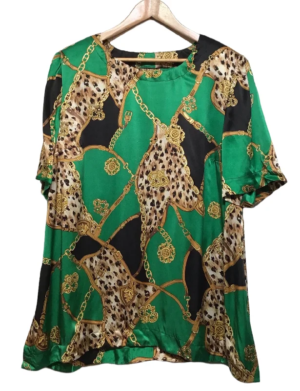 Patterned Short Sleeve Satin Blouse (Size XXL)